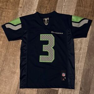 NFL Seattle Seahawks Russell Wilson youth game jersey in navy blue lime green sm